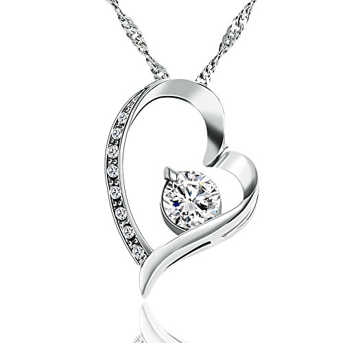 O.R.® (Old Rubin)925 Swarovski Elements Pendentif coeur en cristal Collier  Amour des femmes en coeur avec chaîne de 18 pouces Couleur Blanc
