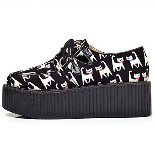 RoseG Femmes Cuir Lacets Plate Forme Punk Creepers