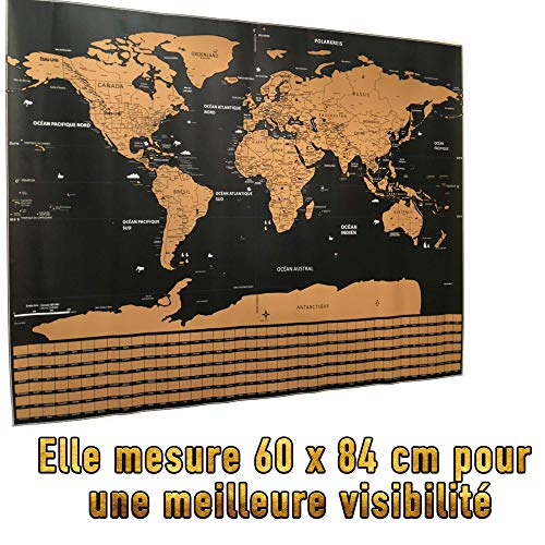 Carte Du Monde à Gratter En Français Format Xl 60 X 84 Cm Immortalisez Vos Voyages En Grattant Les Pays Visités Avec Les 7 Merveilles Du Monde