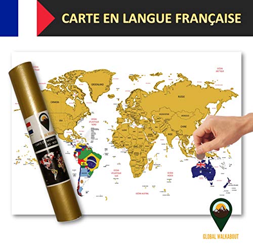 Global Walkabout Française Carte à Gratter Avec Des Drapeaux En Arrière Plan Affiche De Voyage De Luxe Pays Et Faits Cadeau De Voyage Tour
