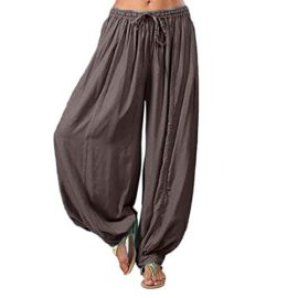 SANFASHION-Pantalons-Pantalon-de-Yoga-Spandex-Doux-Femmes-Grande-Taille-Couleur-Unie-Casual-Sarouel-en-Vrac-Pantalon-Aladdin-Bohme-0