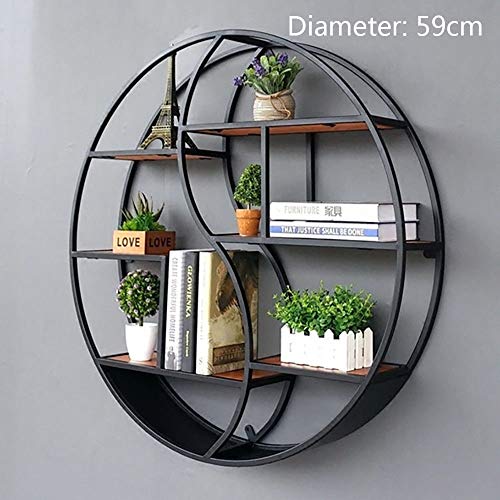 BTdahong Etagère Ronde, Etagère de Rangement en Métal, Etagère Murale, Support Rond Décoratif Vintage 59cm 80cm
