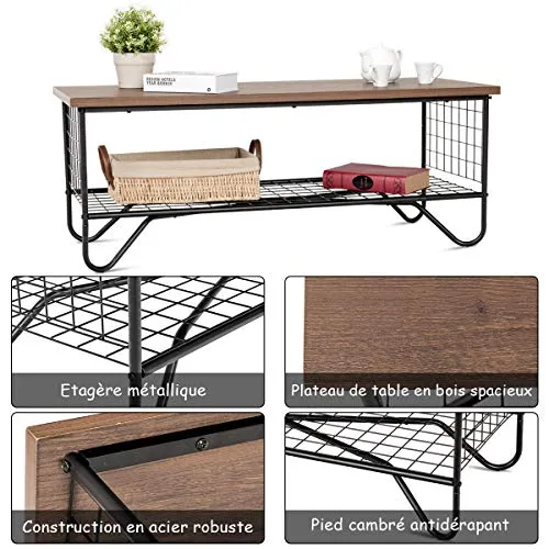 COSTWAY-Table-Basse-Table-Salon-Rtro-Vintage-en-Mtal-et-MDF-Style-Industrielle-Surface-Impermable-avec-tagre-de-Rangement-105x50x415-CM-0-3 COSTWAY Table Basse Table Salon Rétro Vintage en Métal et MDF Style Industrielle Surface Imperméable avec Étagère de Rangement 105x50x41,5 CM