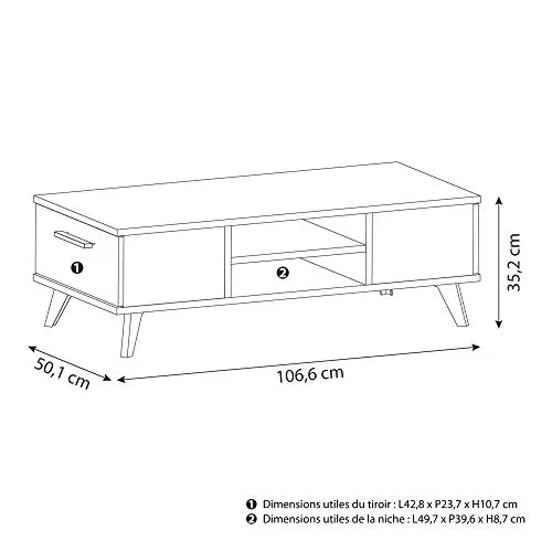 Demeyere-Table-Basse-Design-Style-Industriel-Idal-pour-Votre-Coin-Salon-TV-2-Niches-et-2-Tiroirs-Coulissants-Collection-Wayne-Chne-BrosseNoir-Mat-L-1066-cm-x-P-501-cm-x-H-352-cm-0-3 Demeyere Table Basse Design Style Industriel-Idéal pour Votre Coin Salon TV-2 Niches et 2 Tiroirs Coulissants-Collection Wayne, Chêne Brosse/Noir Mat, L 106,6 cm x P 50,1 cm x H 35,2 cm