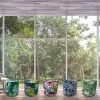 Epsilon - Pouf Rond Tissu Velours - ⌀ 36 x 39 cm - Aza - Feuille Jungle Fleur