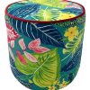 Epsilon - Pouf Rond Tissu Velours - ⌀ 36 x 39 cm - Aza - Feuille Jungle Fleur