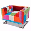 FAMIROSA Damirosa Cube Fauteuil avec Pieds chromés en Tissu Patchwork