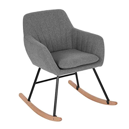 FURNISH1-Contemporain-Fauteuil--Bascule-Chaise-Longue-avec-Coussin-Rembourr-en-Tissu-Structure-en-Mtal-et-Base-en-Bois-Gris-0 FURNISH1 Contemporain Fauteuil à Bascule Chaise Longue avec Coussin Rembourré en Tissu, Structure en Métal et Base en Bois, Gris