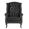 Fauteuil de à Oreilles Chesterfield Similicuir ~ Noir avec Pouf