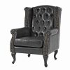 Fauteuil de à Oreilles Chesterfield Similicuir ~ Noir avec Pouf