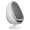 Fauteuil pivotant Oeuf, Egg Chair Coque Blanche/intérieur Tissu Gris. Design 70's.