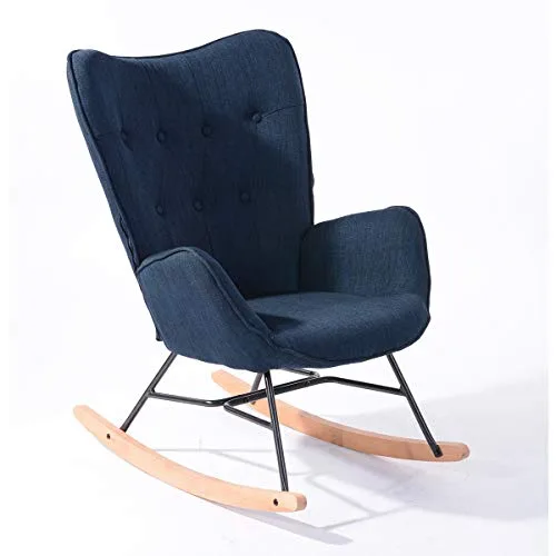 Furnish1-Contemporain-Fauteuil--Bascule-Chaise-Longue-Rembourr-en-Tissu-Structure-en-Mtal-et-Base-en-Bois-0 Furnish1 Contemporain Fauteuil à Bascule Chaise Longue Rembourré en Tissu, Structure en Métal et Base en Bois