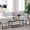 Homcom Lot de 3 Tables Basses gigognes Design Industriel encastrable dim. Grande Table 90L x 45l x 50H cm métal Noir MDF chêne Clair