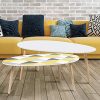 IDMarket-Lot-de-2-Tables-Basses-gigognes-laques-Blanc-Motifs-Blanc-Jaune-Gris-0-0 IDMarket - Lot de 2 Tables Basses gigognes laquées Blanc Motifs Blanc Jaune Gris
