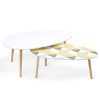 IDMarket-Lot-de-2-Tables-Basses-gigognes-laques-Blanc-Motifs-Blanc-Jaune-Gris-0 IDMarket - Lot de 2 Tables Basses gigognes laquées Blanc Motifs Blanc Jaune Gris