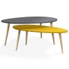 IDMarket-Lot-de-2-Tables-Basses-gigognes-laques-Gris-Jaune-scandinave-0 IDMarket - Lot de 2 Tables Basses gigognes laquées Gris Jaune scandinave