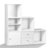 IDMarket-Meuble-de-Rangement-escalier-3-Niveaux-Bois-Blanc-avec-Porte-et-tiroirs-0 IDMarket - Meuble de Rangement escalier 3 Niveaux Bois Blanc avec Porte et tiroirs