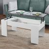 IDMarket-Table-Basse-avec-Plateau-relevable-Bois-Blanc-et-Gris-0-0 IDMarket - Table Basse avec Plateau relevable Bois Blanc et Gris