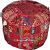 Indian Round Patch Work Embroidered Ottoman Pouf, Indian Round Ottoman Stool Pouf Pillow Patterned Cocktail Vintage Hassock Pouffe, Cotton Handmade Ottoman Pouf, 18x13 Inch. By Bhagyoday by BhagyodayFashions