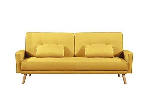 Loungitude-Canap-droit-3-places-Scandinave-convertible-en-tissu-jaune-0 Loungitude Canapé droit 3 places Scandinave convertible en tissu jaune