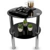 Maison & White Petite table ronde en verre à 2 niveaux | Tablette de rangement | Pieds en acier inoxydable avec surfaces en verre trempé (Noir)