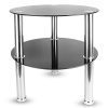 Maison & White Petite table ronde en verre à 2 niveaux | Tablette de rangement | Pieds en acier inoxydable avec surfaces en verre trempé (Noir)