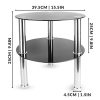 Maison & White Petite table ronde en verre à 2 niveaux | Tablette de rangement | Pieds en acier inoxydable avec surfaces en verre trempé (Noir)