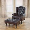 Mendler Fauteuil de Relaxation Chesterfield, Cuir synthétique ~ Brun Antique avec Repose-Pied