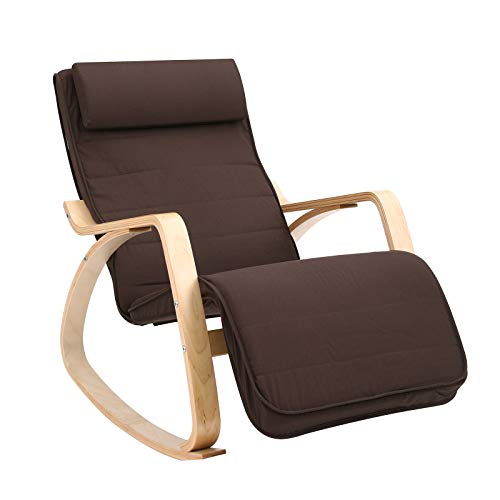 Fauteuil à Bascule SONGMICS - Bois Avec Repose-Pied Réglable, Housse Lavable | Charge 150kg, Gris