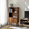 VASAGLE Bibliothèque Rustique, Étagère de Rangement à 3 Niveaux, avec Portes, pour Livres, Photos, Décorations dans Salon, Bureau, Bibliothèque, Style Moderne du Milieu du siècle, Brun LBC09BX