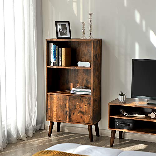 VASAGLE Bibliothèque Rustique, Étagère de Rangement à 3 Niveaux, avec Portes, pour Livres, Photos, Décorations dans Salon, Bureau, Bibliothèque, Style Moderne du Milieu du siècle, Brun LBC09BX