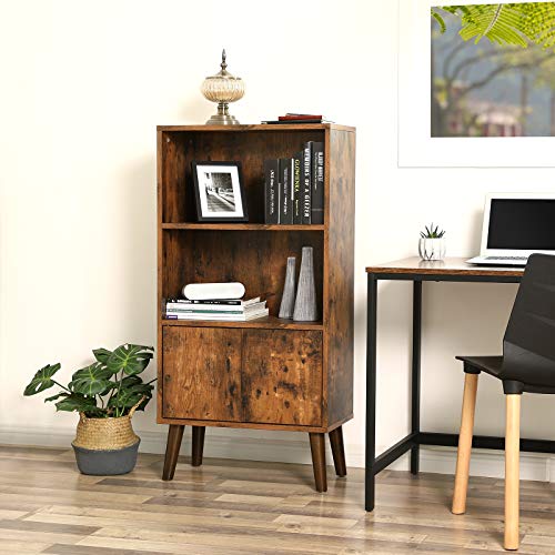 VASAGLE Bibliothèque Rustique, Étagère de Rangement à 3 Niveaux, avec Portes, pour Livres, Photos, Décorations dans Salon, Bureau, Bibliothèque, Style Moderne du Milieu du siècle, Brun LBC09BX