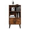 VASAGLE Bibliothèque Rustique, Étagère de Rangement à 3 Niveaux, avec Portes, pour Livres, Photos, Décorations dans Salon, Bureau, Bibliothèque, Style Moderne du Milieu du siècle, Brun LBC09BX