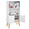 VASAGLE Bibliothèque, Étagère de Rangement à 3 Niveaux, avec Portes, pour Livres, Photos, Décorations dans Salon, Bureau, Bibliothèque, Style Moderne, Blanc LBC09WT