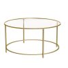 VASAGLE Table Basse Ronde, Plateau en Verre Trempé, Armature Métallique Dorée, Table de Salon, Bout de Canapé, Robuste et Stable, Décoratif, Doré LGT21G