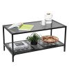 VASAGLE Table Basse, avec Plateau en Verre trempé, Table de Salon, Étagère à Motif Fleurs, Cadre en Fer, Bout de canapé, Résistance testée par SGS, Décoration, Noir LGT11BK