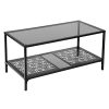 VASAGLE Table Basse, avec Plateau en Verre trempé, Table de Salon, Étagère à Motif Fleurs, Cadre en Fer, Bout de canapé, Résistance testée par SGS, Décoration, Noir LGT11BK