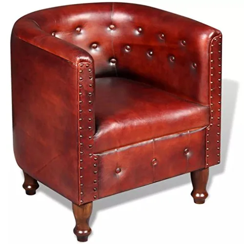 VidaXL-Fauteuil-en-Cuir-vritable-Marron-Taille-Unique-0 VidaXL Fauteuil en Cuir véritable Marron Taille Unique