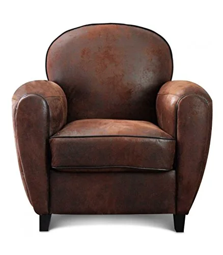 Wadiga-Fauteuil-Club-Aspect-Cuir-Vieilli-Marron-0 Wadiga Fauteuil Club Aspect Cuir Vieilli Marron