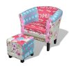 vidaXL-Fauteuil-Flora-Patchwork-Multi-Couleur-avec-Le-Tabouret-Ajouter-de-gaiet-0 vidaXL Fauteuil Flora Patchwork Multi Couleur avec Le Tabouret Ajouter de gaieté