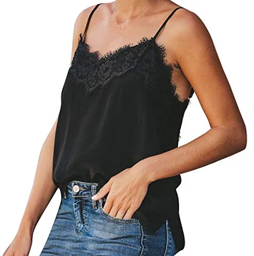 2019-t-Femmes-T-Shirt-dcontract-Caraco-Top-en-Mousseline-avec-pisse-Dentelle-et-Fine-Bretelle-Vest-Tank-Tops-T-Shirt-Camisole-Gilet-LONUPAZZ-0 2019 Été Femmes T-Shirt décontracté Caraco Top en Mousseline avec Épissée Dentelle et Fine Bretelle Vest Tank Tops T-Shirt Camisole Gilet LONUPAZZ