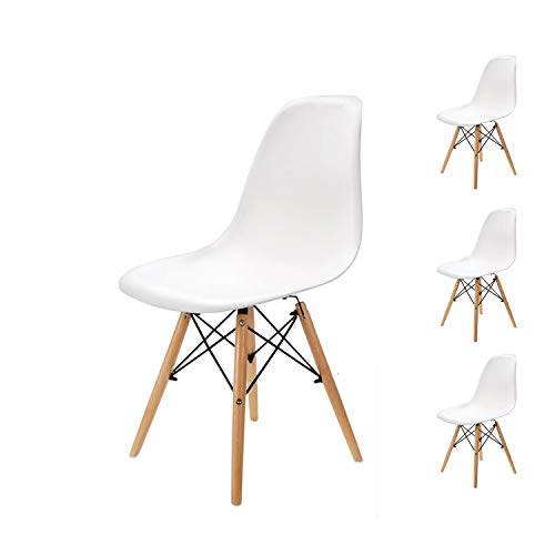 EGOONM Lot de 4/6 chaises Blanc/Noir Design rétro Bois Chaise de Salle à Manger Blanc 