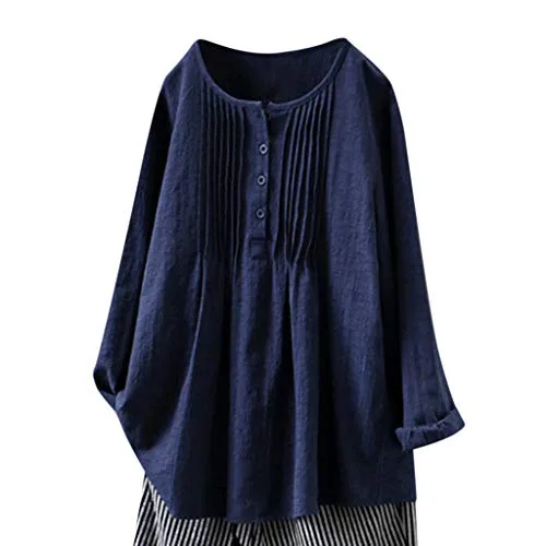 Femme Chemise, Tunique Manches Longues Casual Couleur Unie Bouton Col Rond Blouse Tops Bringbring