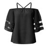 Holywin-Chemisier-Femme-Panneau-en-Maille--paules-dnudes-Top-lche--Manches-34-Chemise-0-0 Holywin Chemisier Femme Panneau en Maille à épaules dénudées Top lâche à Manches 3/4 Chemise