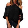 Holywin-Chemisier-Femme-Panneau-en-Maille--paules-dnudes-Top-lche--Manches-34-Chemise-0 Holywin Chemisier Femme Panneau en Maille à épaules dénudées Top lâche à Manches 3/4 Chemise