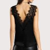 IMJONO Femmes T-Shirt Mode Sexy Col en v Dentelle Dos Nu Réservoir Haut sans Manches Noir Débardeurs Hauts Gilet