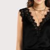 IMJONO Femmes T-Shirt Mode Sexy Col en v Dentelle Dos Nu Réservoir Haut sans Manches Noir Débardeurs Hauts Gilet