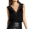 IMJONO Femmes T-Shirt Mode Sexy Col en v Dentelle Dos Nu Réservoir Haut sans Manches Noir Débardeurs Hauts Gilet