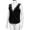 IMJONO Femmes T-Shirt Mode Sexy Col en v Dentelle Dos Nu Réservoir Haut sans Manches Noir Débardeurs Hauts Gilet