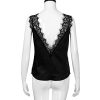 IMJONO Femmes T-Shirt Mode Sexy Col en v Dentelle Dos Nu Réservoir Haut sans Manches Noir Débardeurs Hauts Gilet